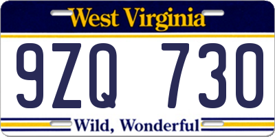 WV license plate 9ZQ730