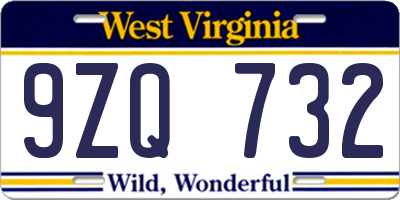 WV license plate 9ZQ732