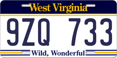 WV license plate 9ZQ733