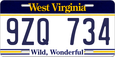 WV license plate 9ZQ734