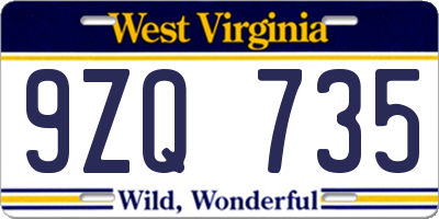 WV license plate 9ZQ735