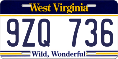 WV license plate 9ZQ736