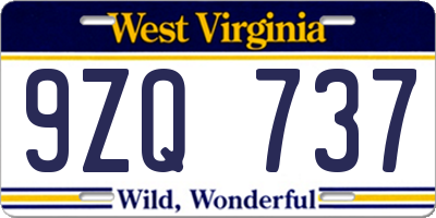 WV license plate 9ZQ737