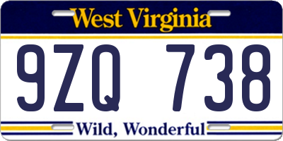 WV license plate 9ZQ738