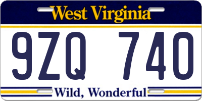 WV license plate 9ZQ740