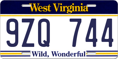 WV license plate 9ZQ744