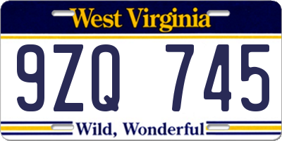 WV license plate 9ZQ745