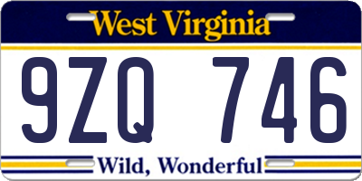 WV license plate 9ZQ746