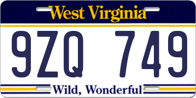 WV license plate 9ZQ749