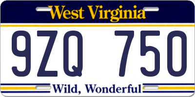 WV license plate 9ZQ750