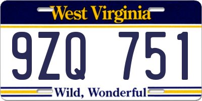 WV license plate 9ZQ751