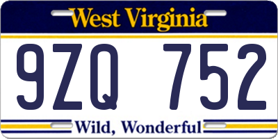 WV license plate 9ZQ752