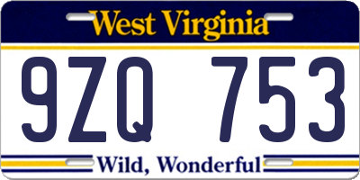 WV license plate 9ZQ753