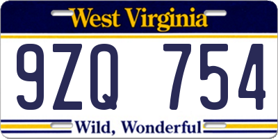 WV license plate 9ZQ754