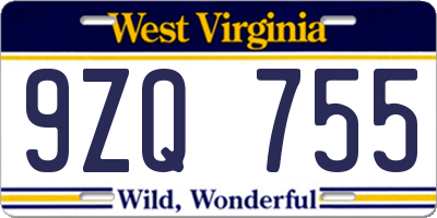 WV license plate 9ZQ755