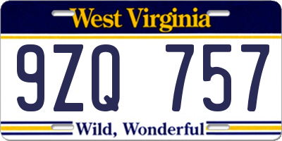 WV license plate 9ZQ757