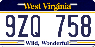 WV license plate 9ZQ758