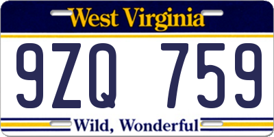 WV license plate 9ZQ759