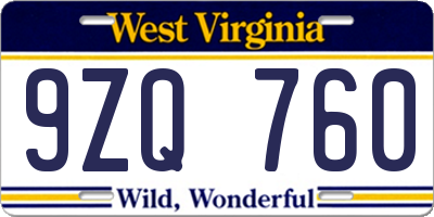 WV license plate 9ZQ760
