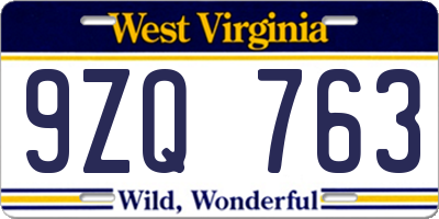 WV license plate 9ZQ763