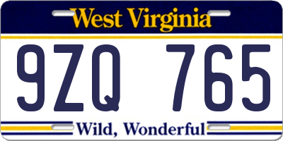 WV license plate 9ZQ765