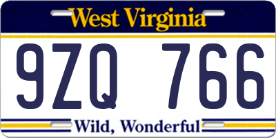 WV license plate 9ZQ766