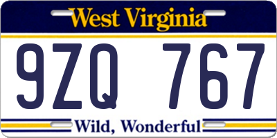 WV license plate 9ZQ767