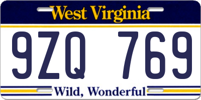 WV license plate 9ZQ769