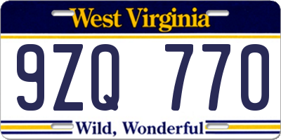 WV license plate 9ZQ770