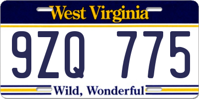 WV license plate 9ZQ775