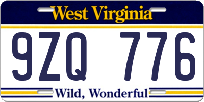 WV license plate 9ZQ776