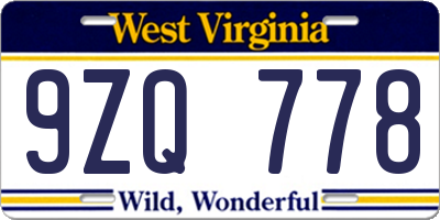 WV license plate 9ZQ778