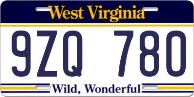 WV license plate 9ZQ780