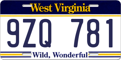 WV license plate 9ZQ781