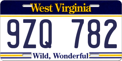 WV license plate 9ZQ782
