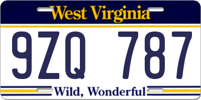 WV license plate 9ZQ787