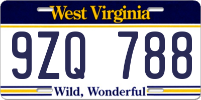 WV license plate 9ZQ788