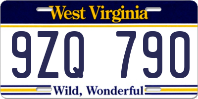 WV license plate 9ZQ790