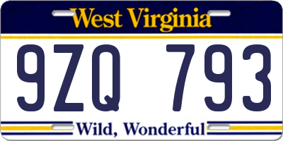 WV license plate 9ZQ793