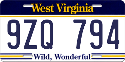 WV license plate 9ZQ794