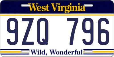 WV license plate 9ZQ796