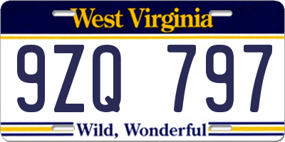 WV license plate 9ZQ797