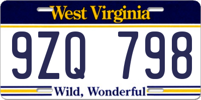 WV license plate 9ZQ798