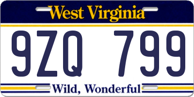 WV license plate 9ZQ799
