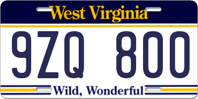 WV license plate 9ZQ800