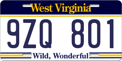 WV license plate 9ZQ801