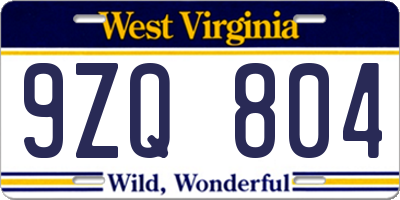 WV license plate 9ZQ804