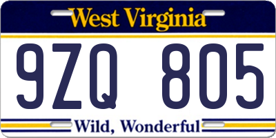 WV license plate 9ZQ805