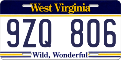 WV license plate 9ZQ806