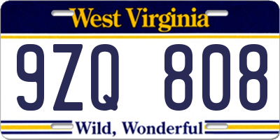 WV license plate 9ZQ808